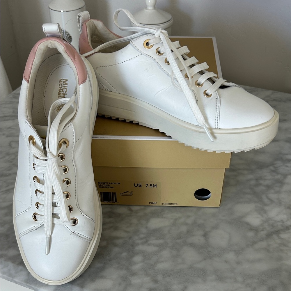 Michael Kors White and Pink Sneakers